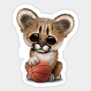 Cougar Cub Playing With Basketball Sticker